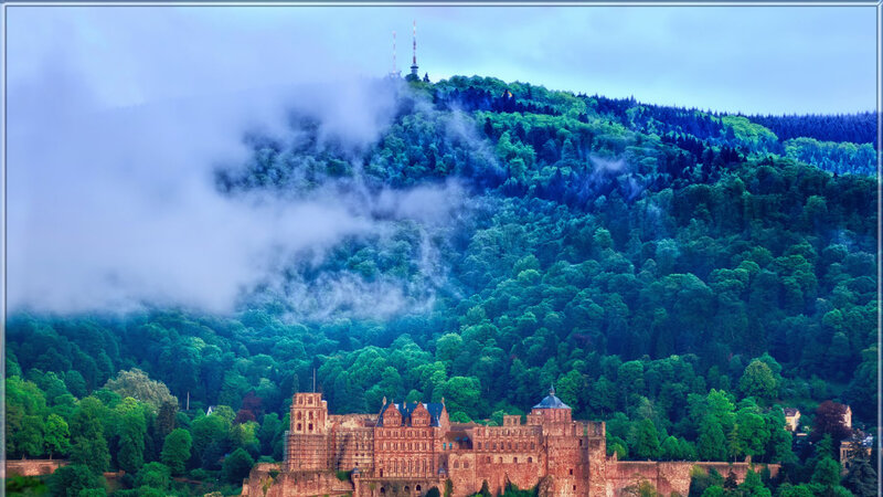 Castle on a Forested Hill — Green, Misty