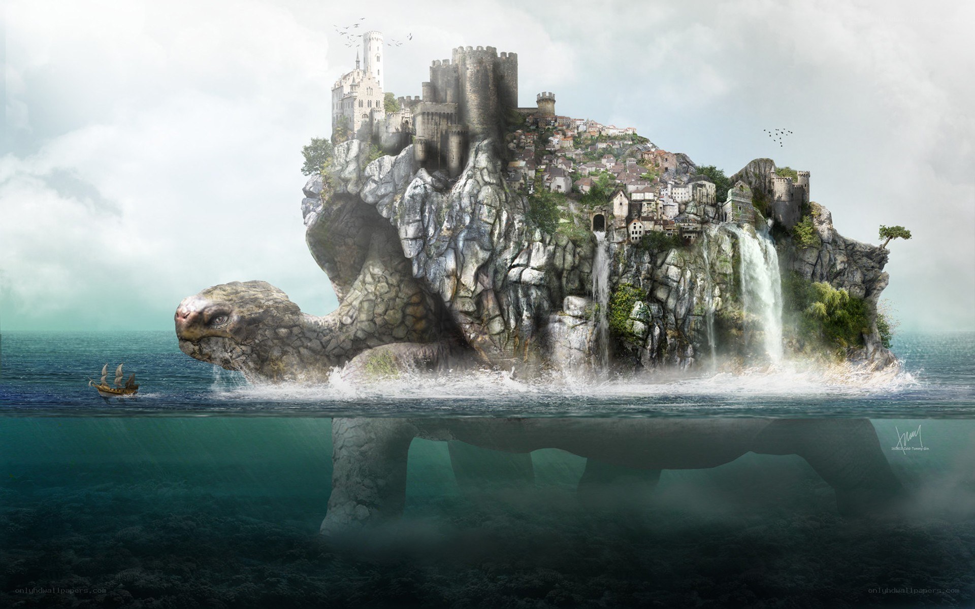 castle on a giant turtle island