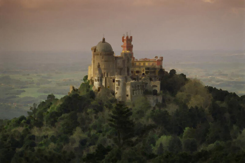 Castle on a hill at dusk