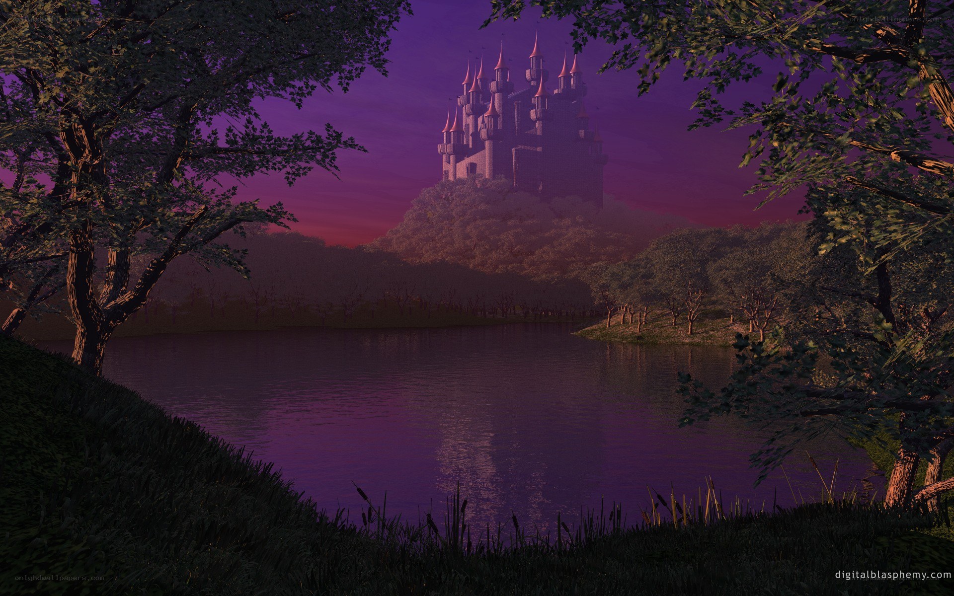 Castle on a hill at dusk