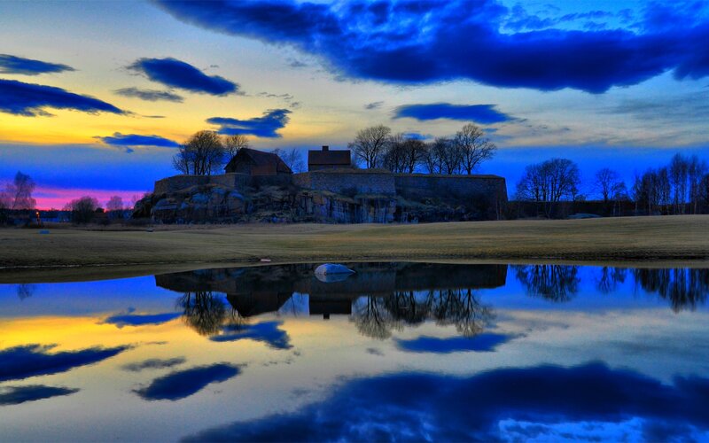 Castle on a Hill at Dusk — Blue
