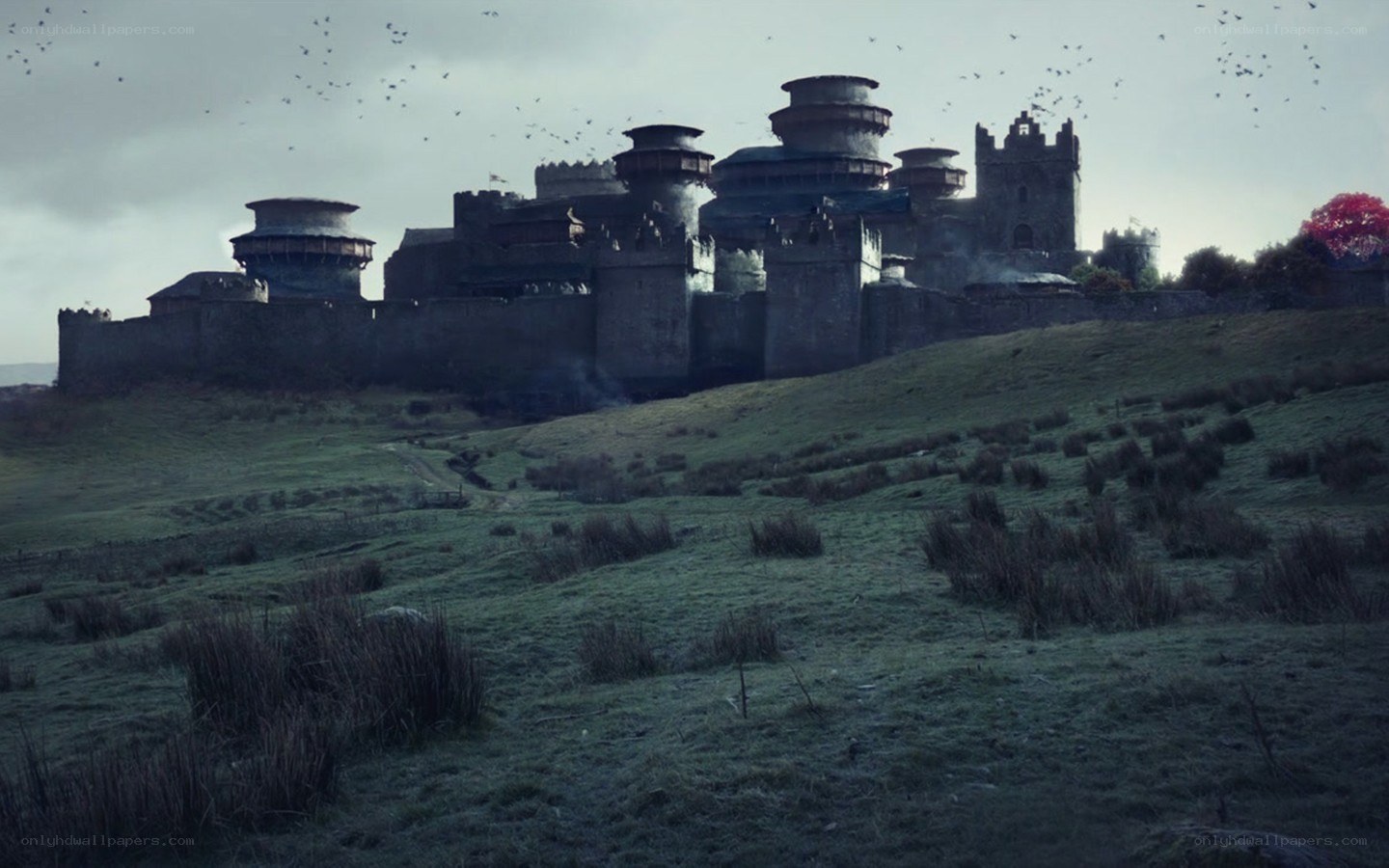 castle on a hill at dusk