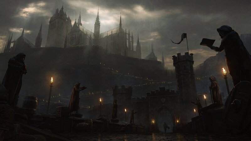 Castle on a Hill at Night — Gray