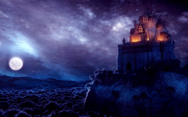 Castle on a Hill at Night — Purple