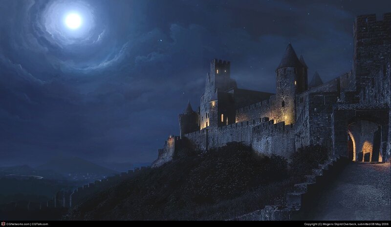 Castle on a Hill at Night