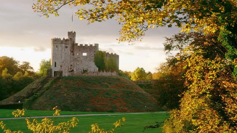 Castle on a hill at sunset