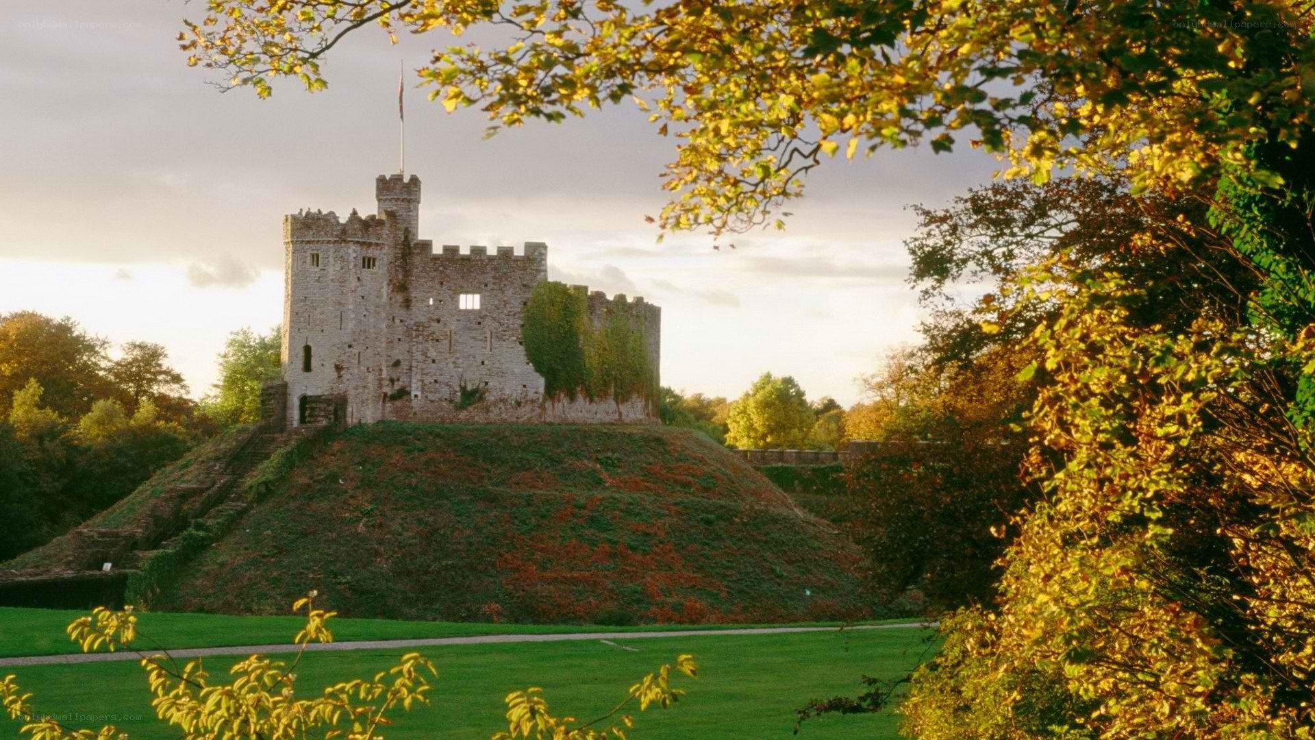 Castle on a hill at sunset