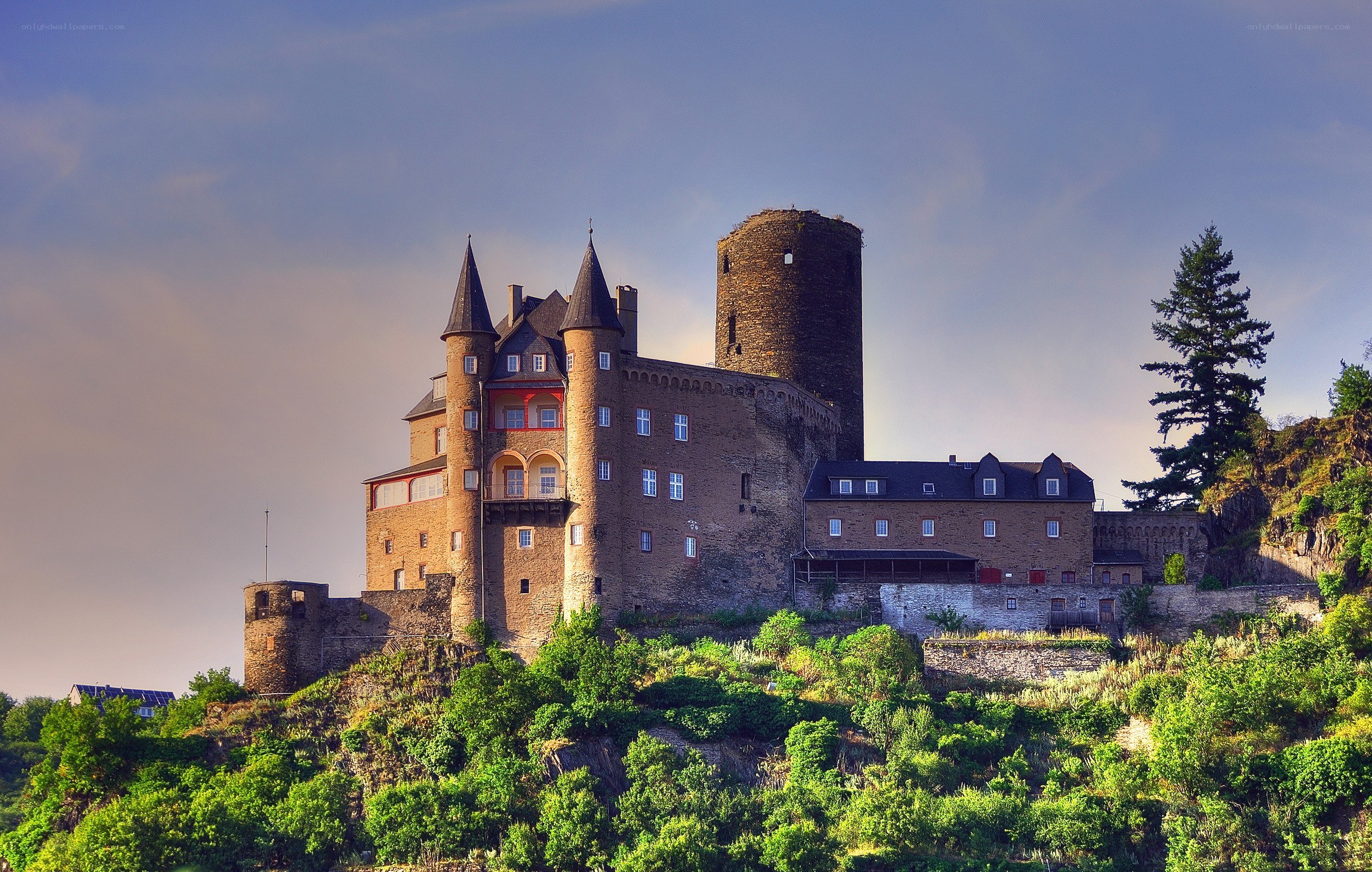 Castle on a hill at sunset