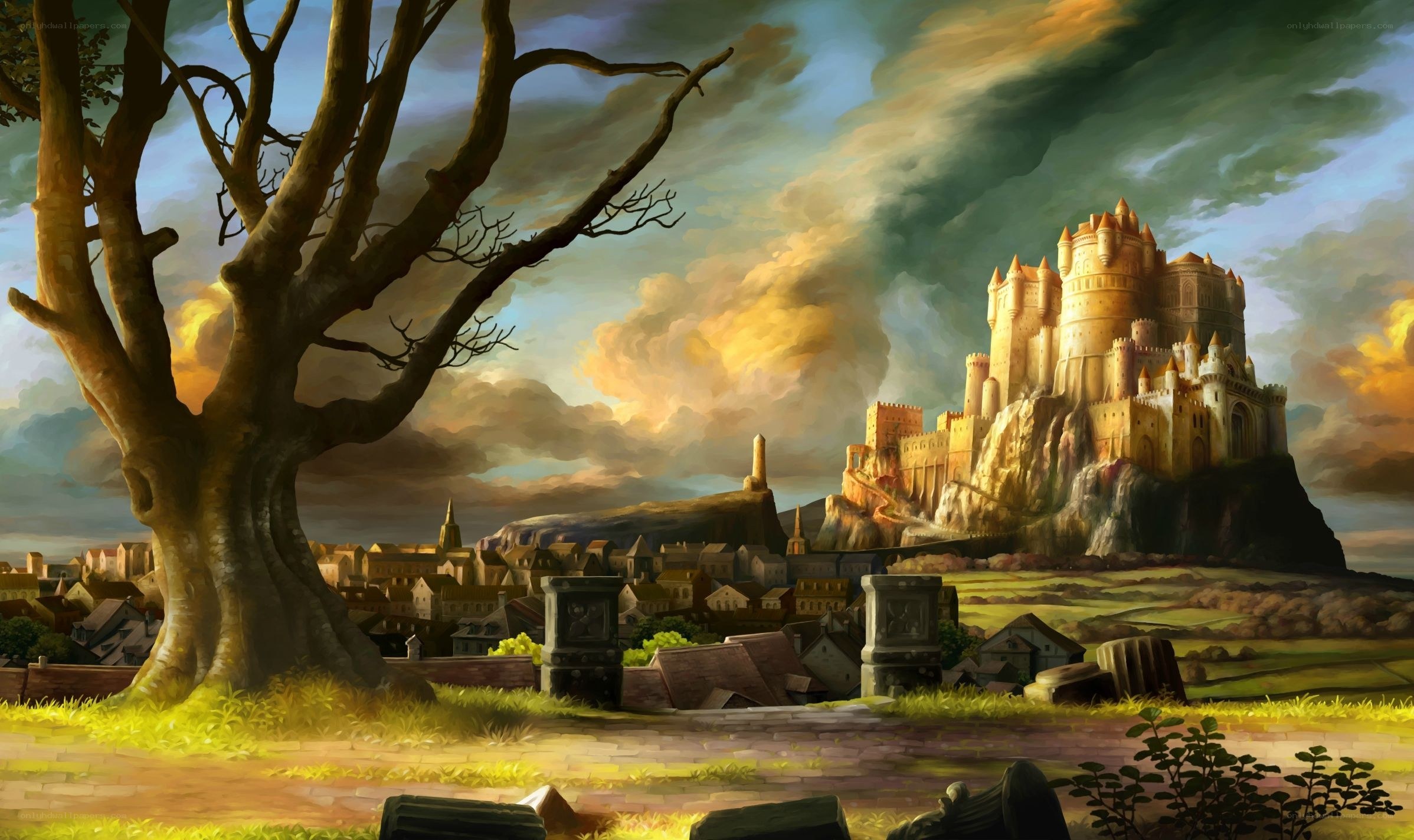 Castle on a hill at sunset