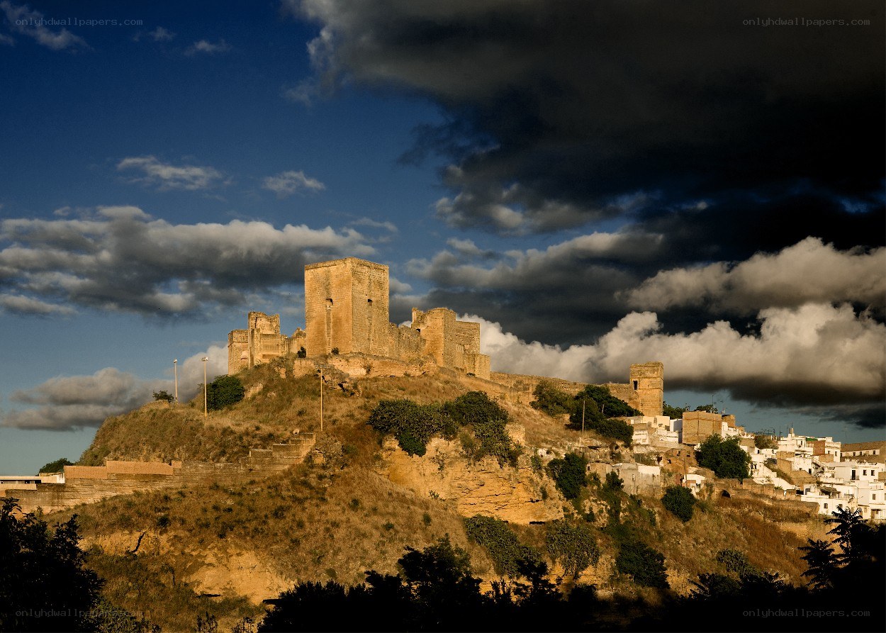 Castle on a hill at sunset