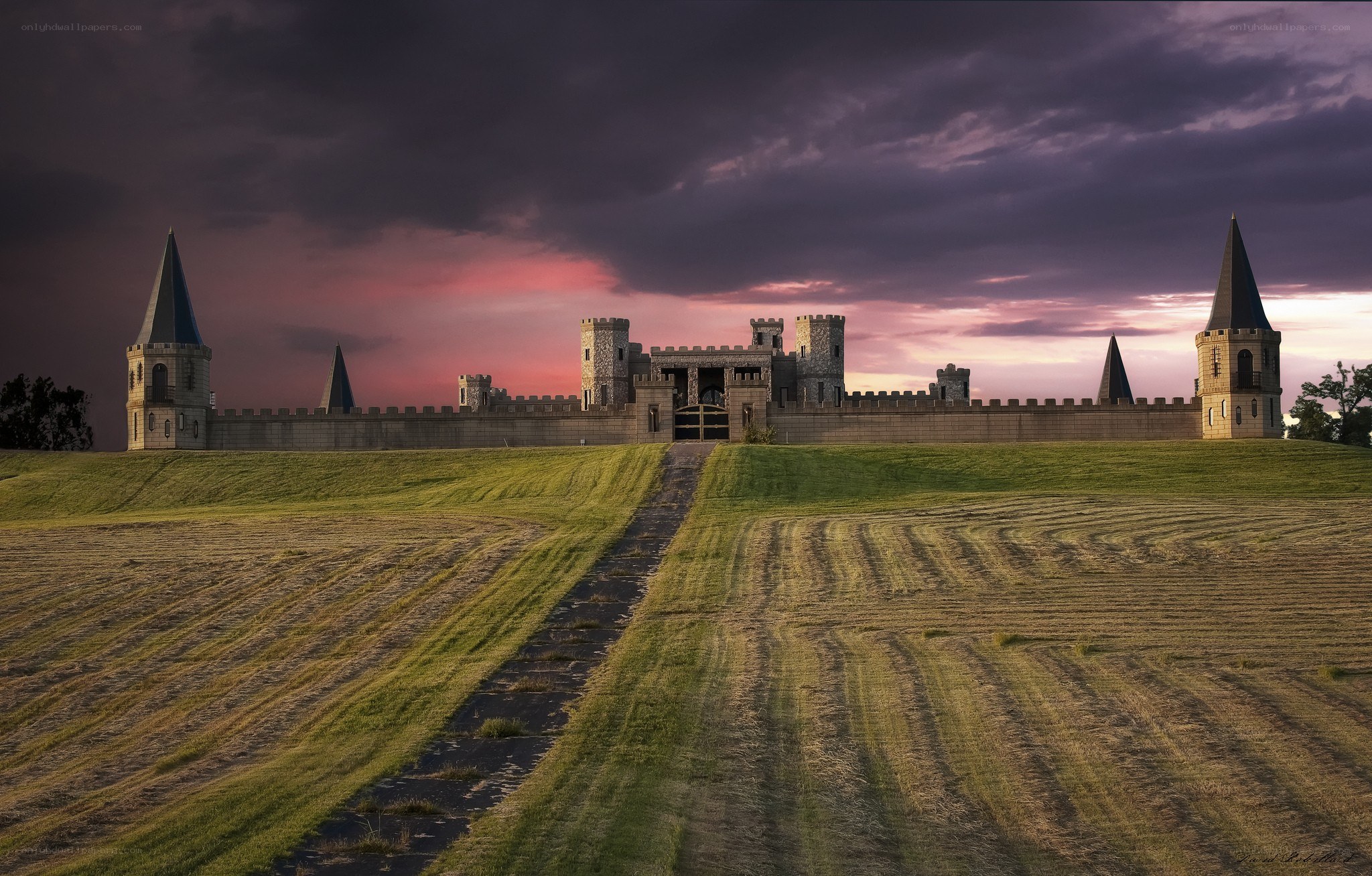 Castle on a hill at sunset