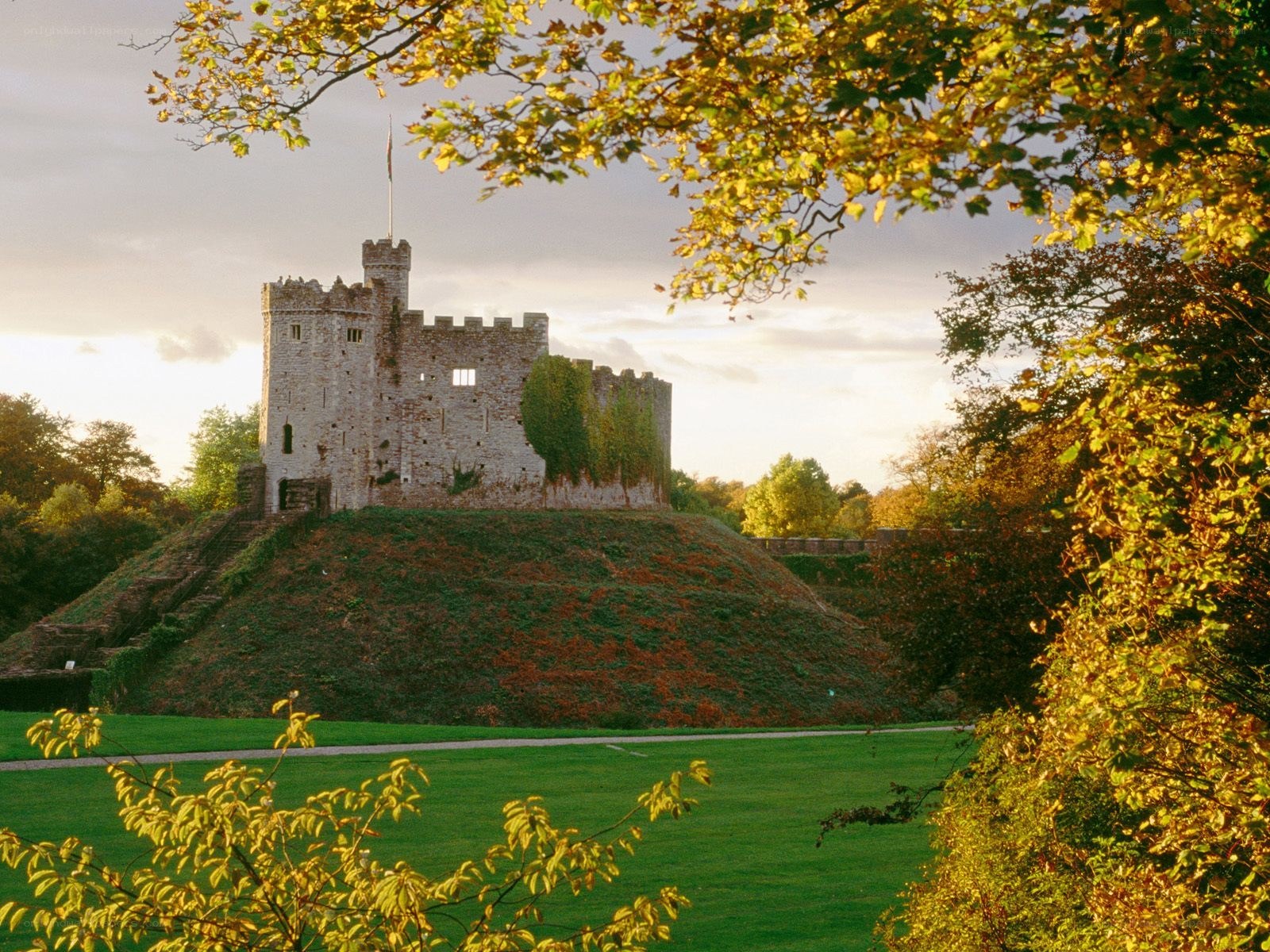 Castle on a hill at sunset