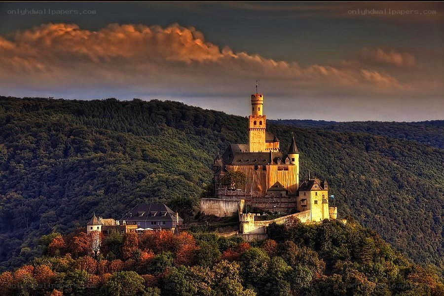 Castle on a hill at sunset