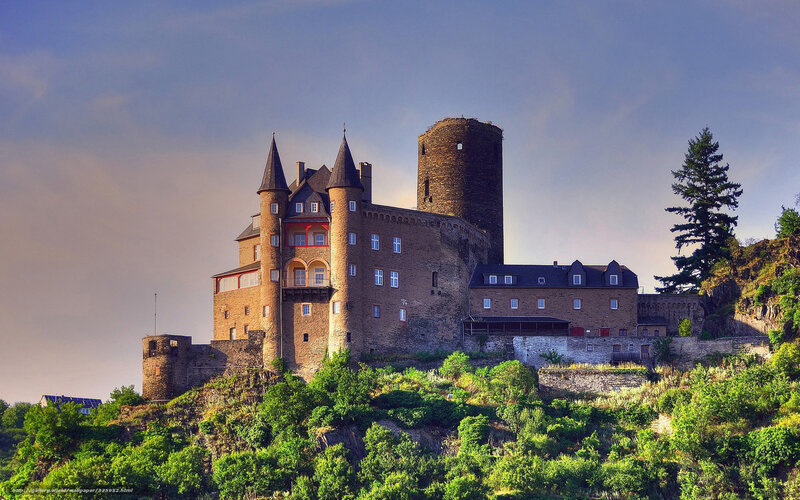 Castle on a hill at sunset