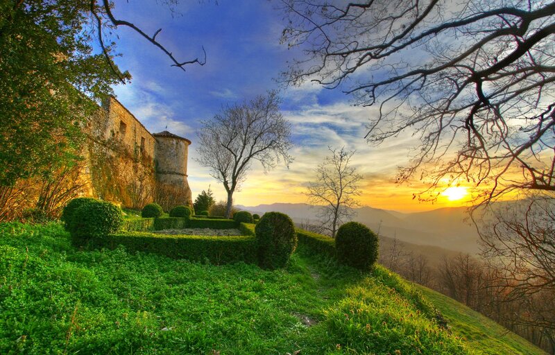 Castle on a Hill at Sunset — Green