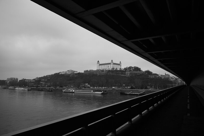 Castle on a Hill — Black, Dramatic, Photograph, River