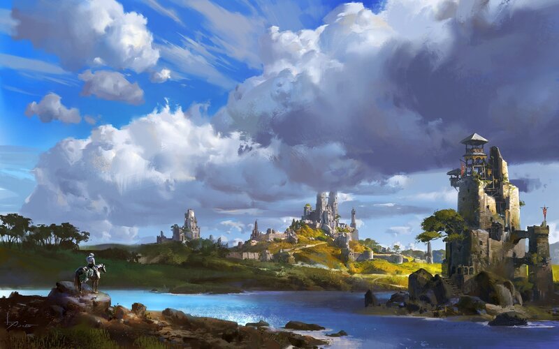 Castle on a Hill — Blue, Dramatic, Afternoon, Digital Art