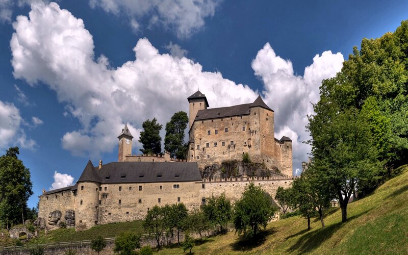 Castle on a Hill — Blue, Dramatic, Afternoon, Photograph, Trees, Clouds