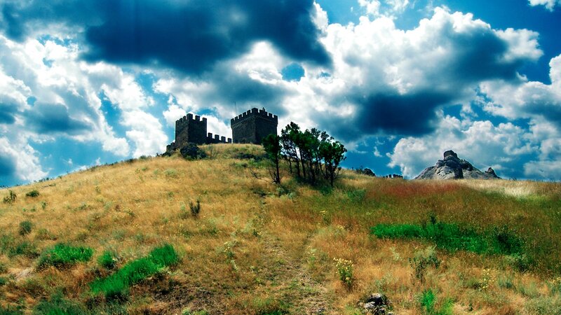Castle on a Hill — Blue, Dramatic, Afternoon, Photograph, Trees