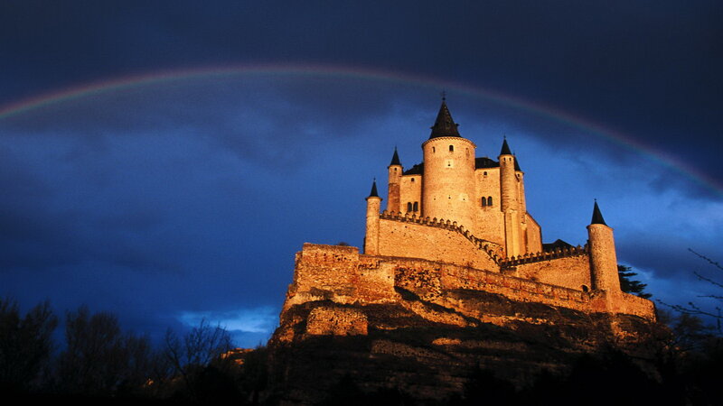 Castle on a Hill — Blue, Dramatic, Night, Photograph