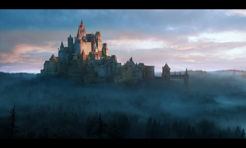 Castle on a Hill — Blue, Dramatic, Sunset, Digital Art