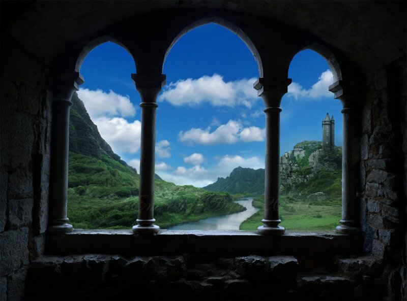 Castle on a Hill — Blue, Serene, Afternoon, Digital Art