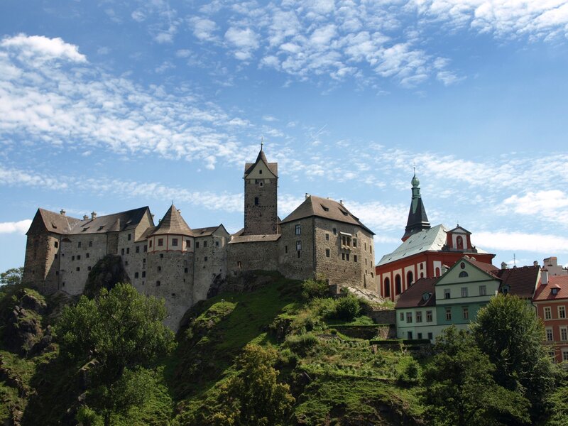 Castle on a Hill — Blue, Serene, Afternoon, Photograph, Church, Trees