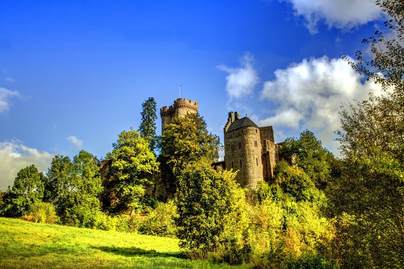 Castle on a Hill — Blue, Serene, Afternoon, Photograph, Trees, Sky