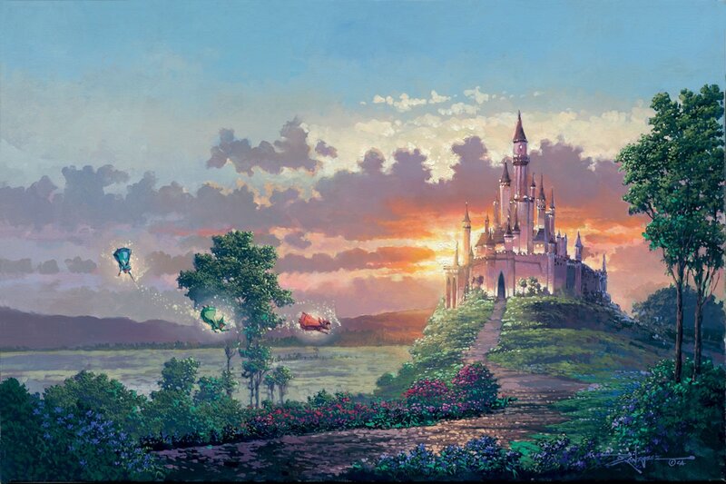 Castle on a Hill — Blue, Serene, Sunset, Painting