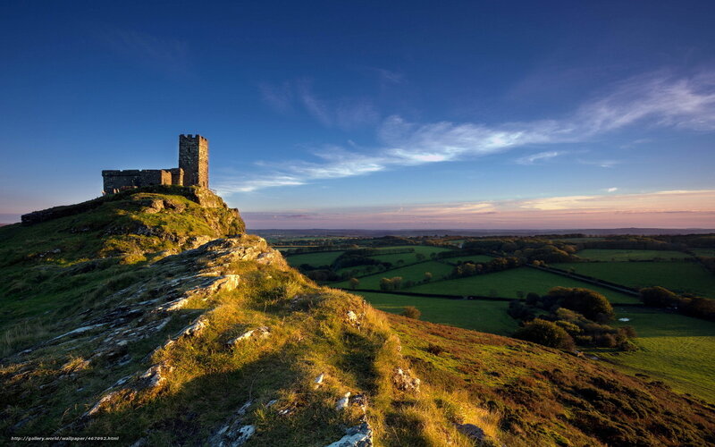 Castle on a Hill — Blue, Serene, Sunset, Photograph, Fields