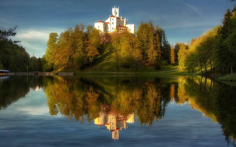 Castle on a Hill — Blue, Serene, Sunset, Photograph