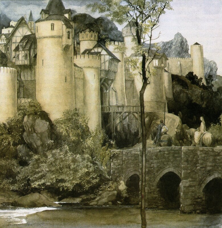 Castle on a Hill — Brown, Dramatic, Painting, Bridge