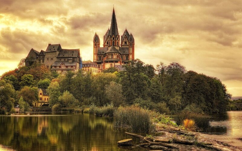 Castle on a Hill — Brown, Dramatic, Sunset, Photograph, River