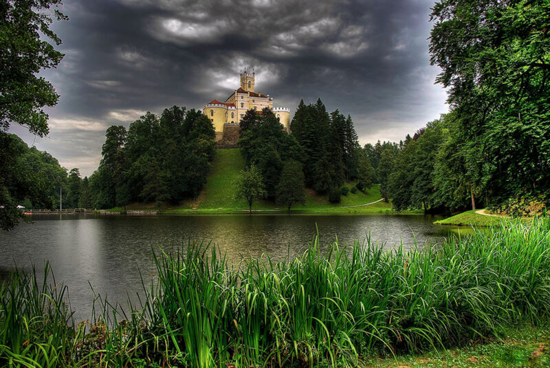 Castle on a hill by the lake