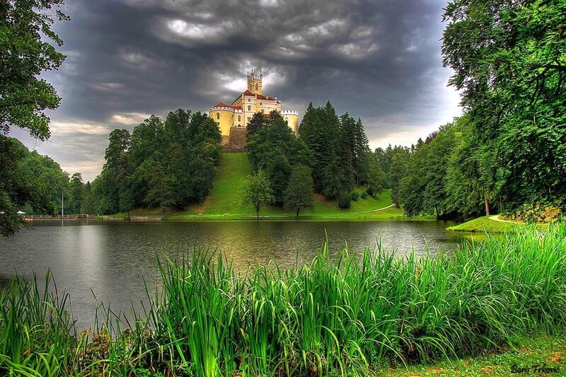 Castle on a hill by the lake