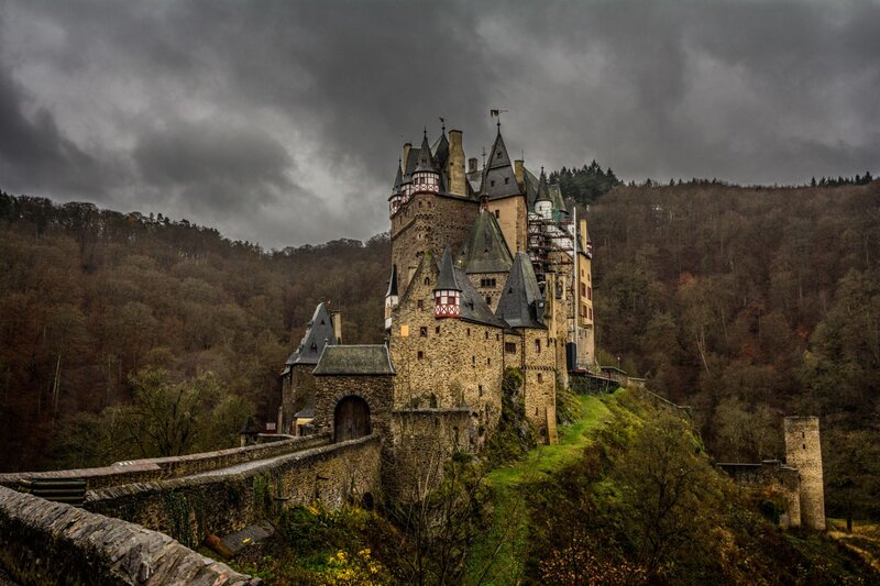 Castle on a Hill — Gray, Dramatic, Autumn, Photograph, Forest