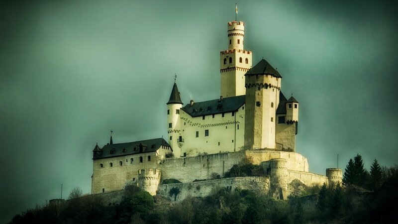 Castle on a Hill — Gray, Dramatic, Photograph