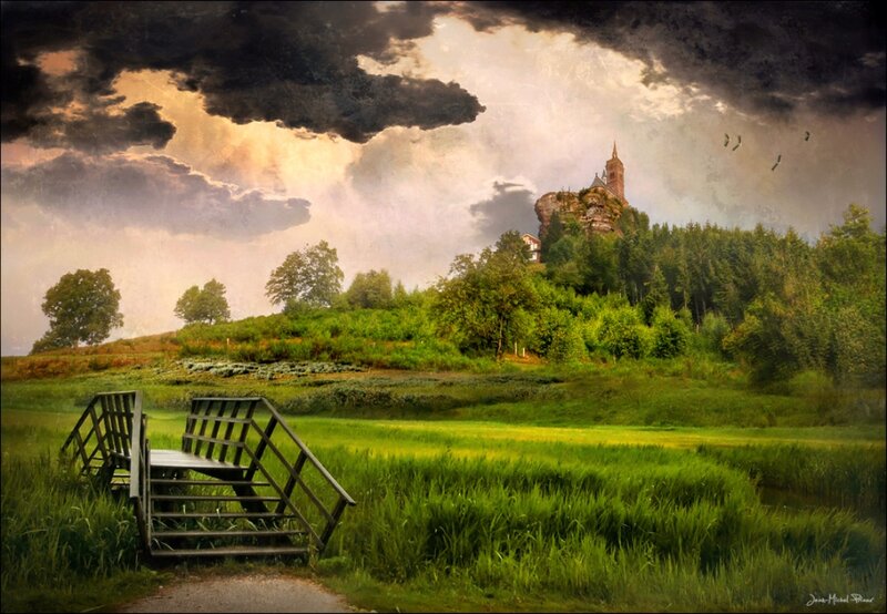 Castle on a Hill — Green, Dramatic, Afternoon, Digital Art