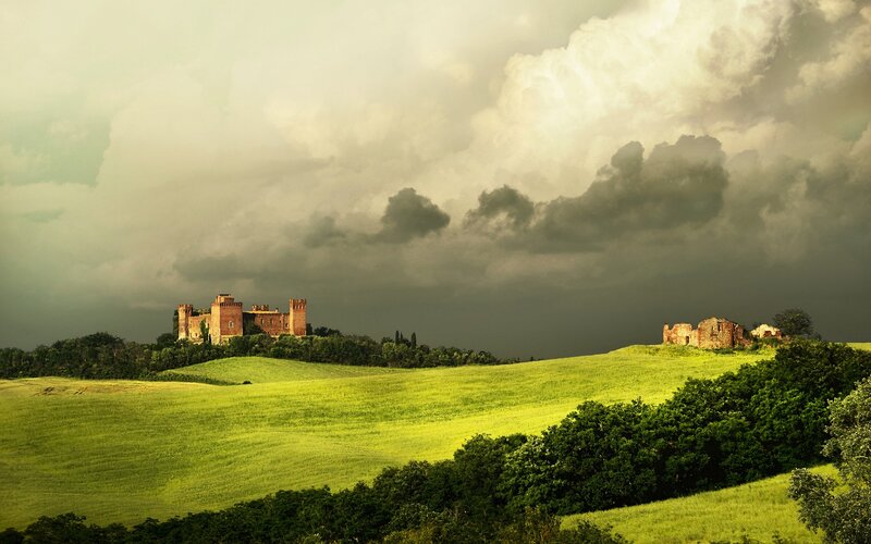 Castle on a Hill — Green, Dramatic, Afternoon, Photograph, Hills