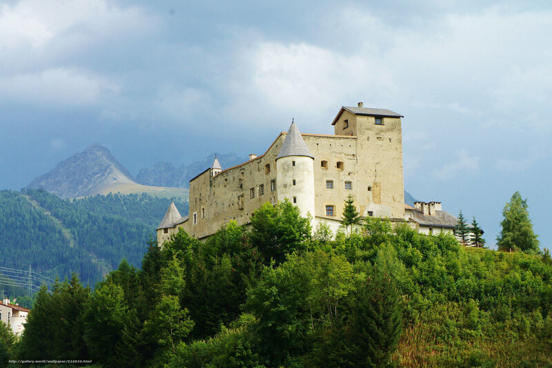 Castle on a Hill — Green, Dramatic, Afternoon, Photograph, Mountains, Trees, Sky