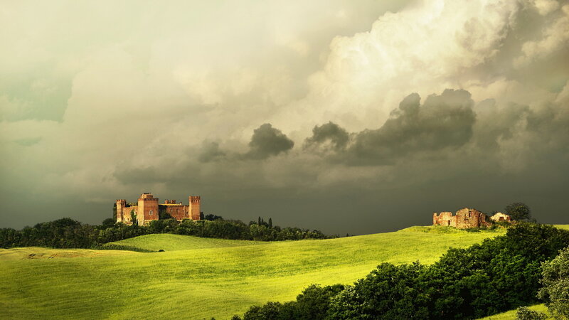 Castle on a Hill — Green, Dramatic, Afternoon, Photograph, Ruins