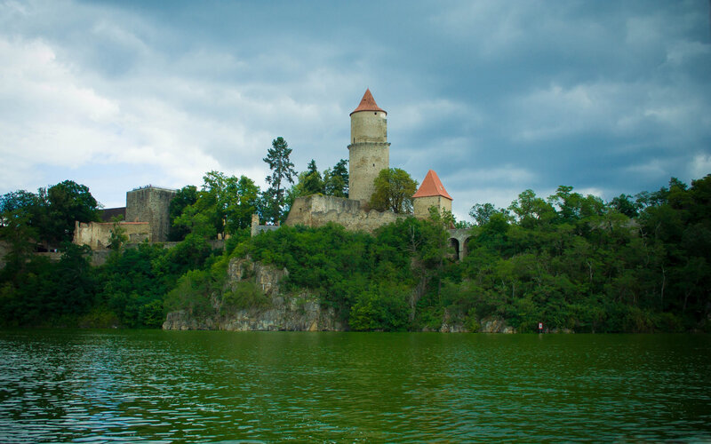 Castle on a Hill — Green, Dramatic, Afternoon, Photograph, Tower, River