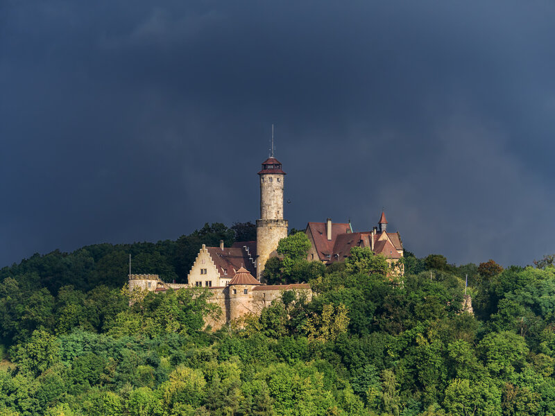Castle on a Hill — Green, Dramatic, Afternoon, Photograph, Trees, Tower