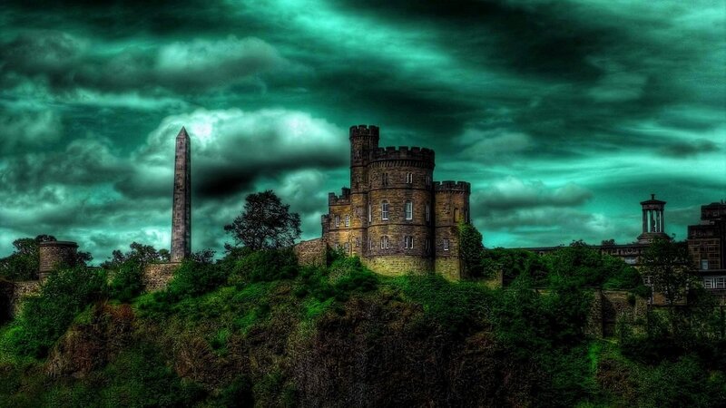 Castle on a Hill — Green, Dramatic, Photograph, Obelisk