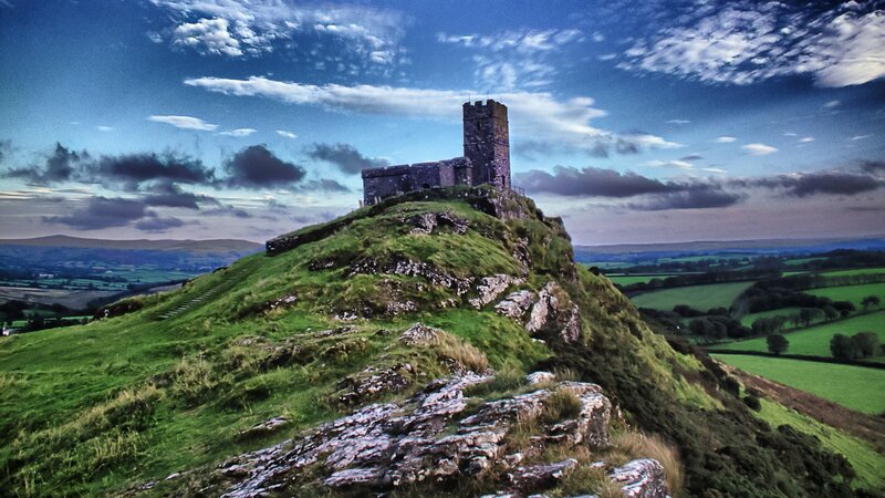 Castle on a Hill — Green, Dramatic, Sunset, Photograph, Fields