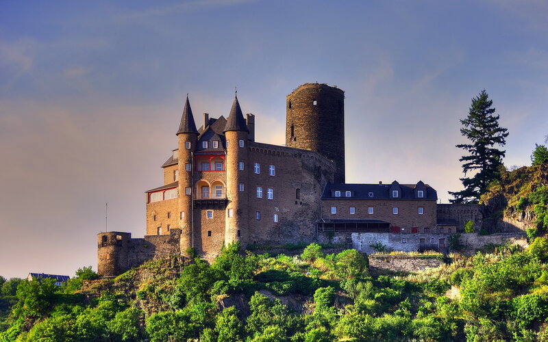 Castle on a Hill — Green, Dramatic, Sunset, Photograph, Trees