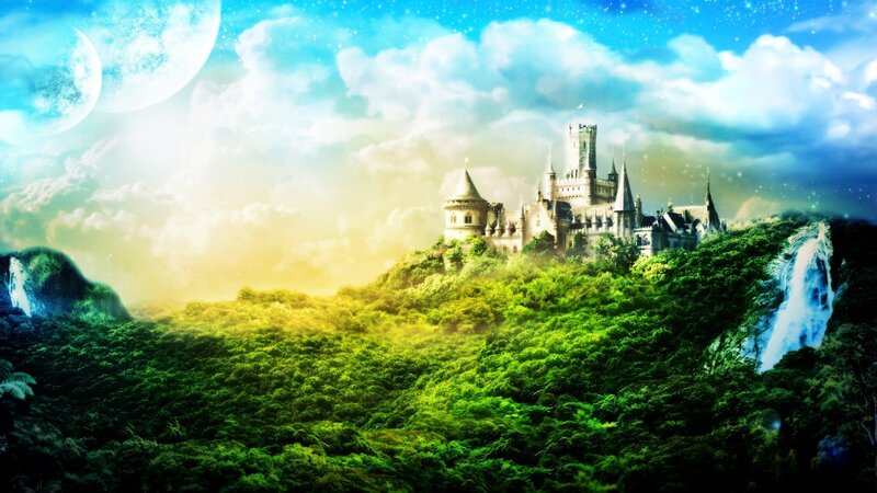 Castle on a Hill — Green, Fantasy, Morning