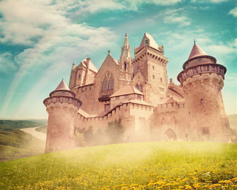 Castle on a Hill — Green, Serene, Afternoon, Digital Art, Towers