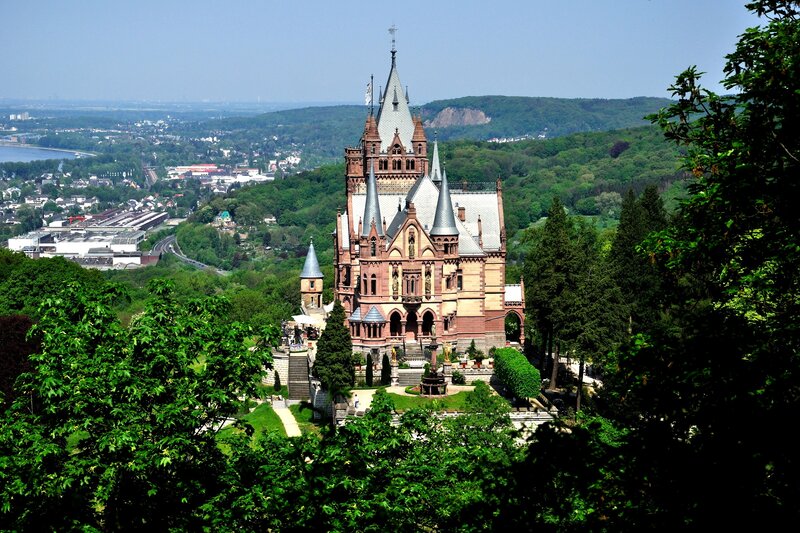 Castle on a Hill — Green, Serene, Afternoon, Photograph, Trees, City, River