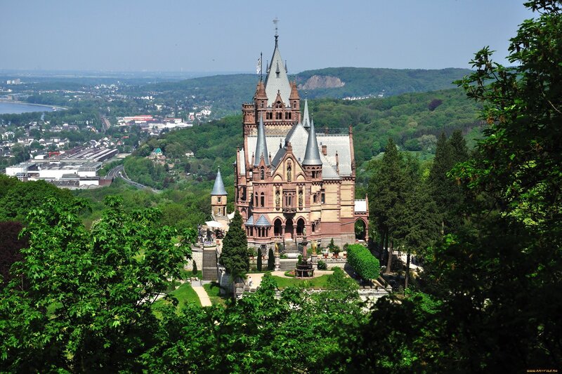 Castle on a Hill — Green, Serene, Afternoon, Photograph, Trees, City, River, Tower